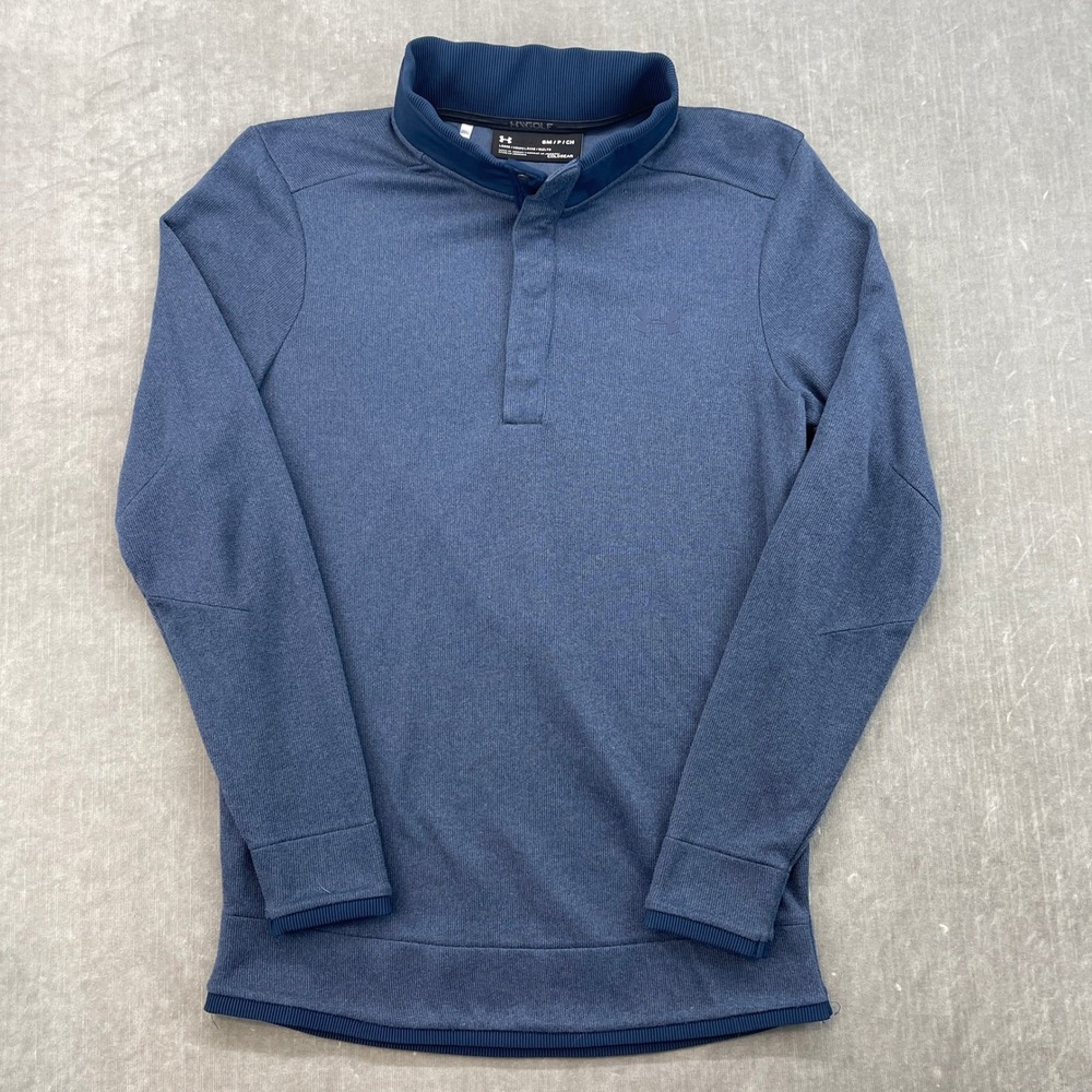 Under Armour Golf Mens‎ Small Blue Quarter 1/4 Snap Pullover ColdGear Mock Neck